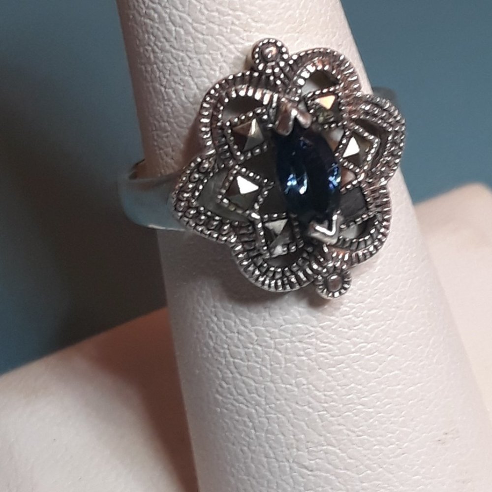 marcasite 925 Silver size 8 Sapphire ring